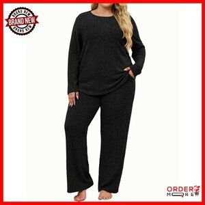 Plus Size Lounge Set 2-Piece Long Sleeve Top & Pants with Pockets
